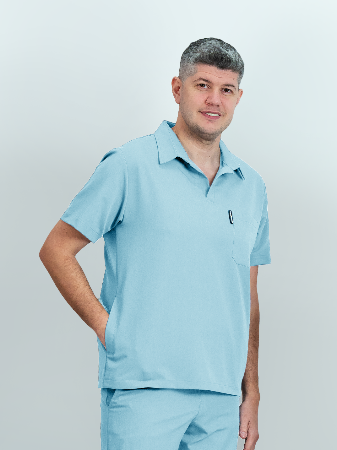 Bluză medicală Signature Polo Barbat - Baby Blue