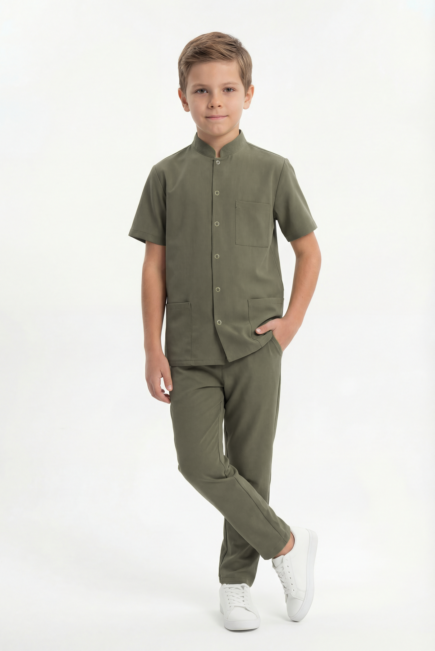 Costum medical Signature Snap Băieți - Beige Green