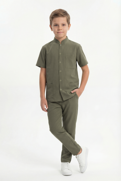 Costum medical Signature Snap Băieți - Beige Green