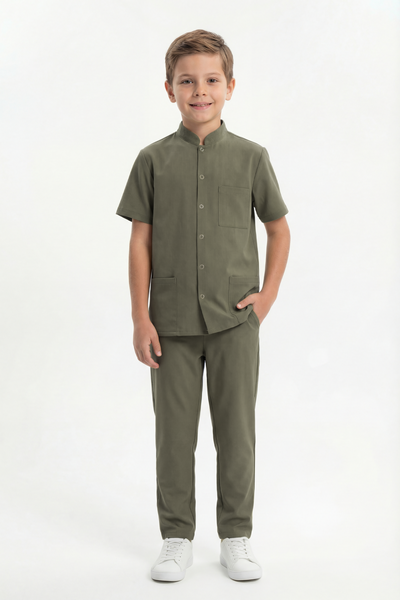 Costum medical Signature Snap Băieți - Beige Green