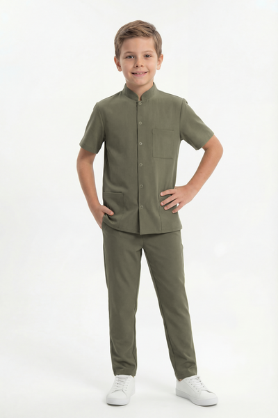 Costum medical Signature Snap Băieți - Beige Green