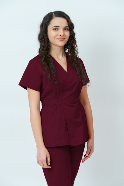 Bluză medicală Core Wrap Dama - Burgundy