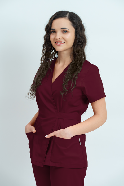 Bluză medicală Core Wrap Dama - Burgundy