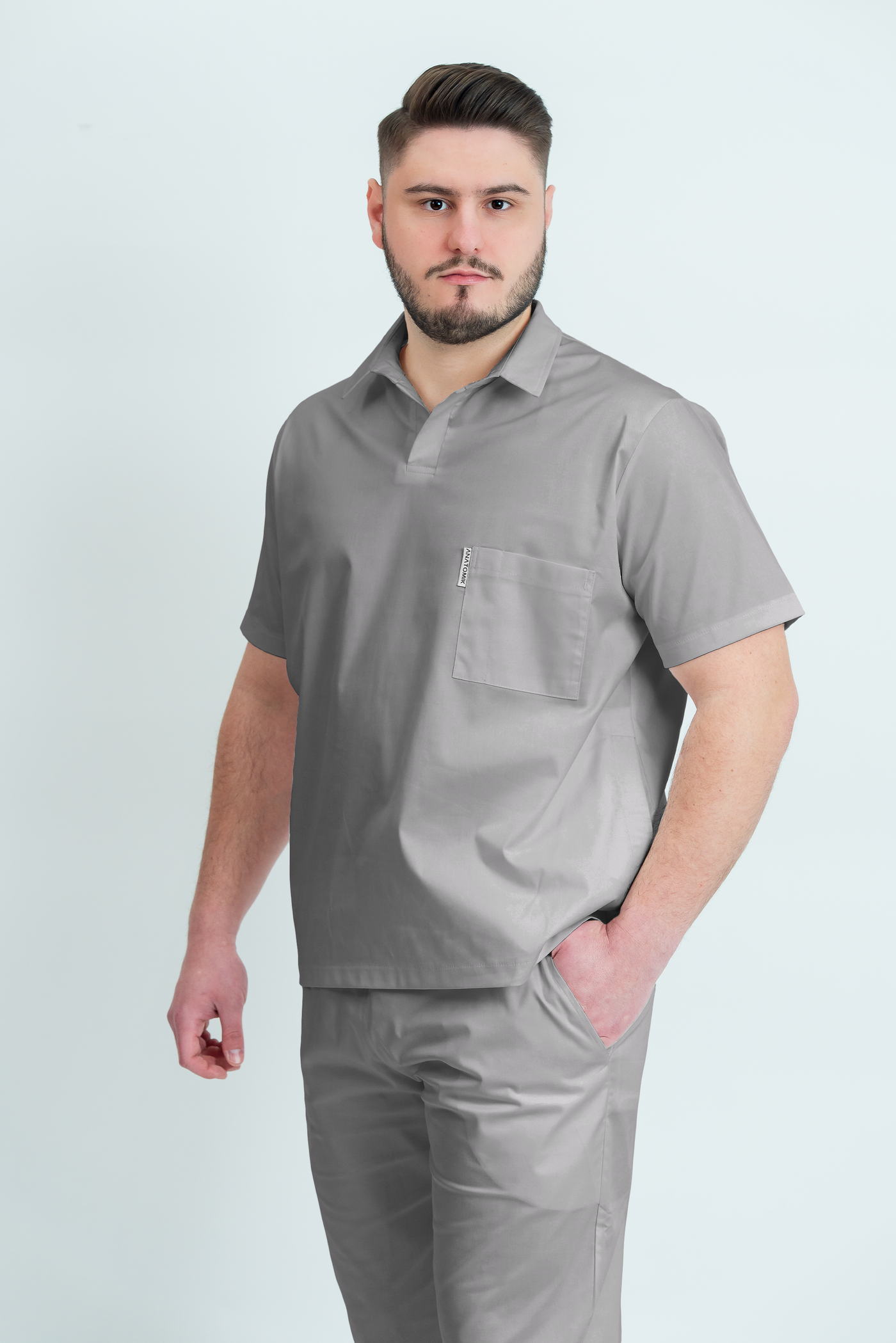 Costum medical Core Polo Barbat - Pale Grey