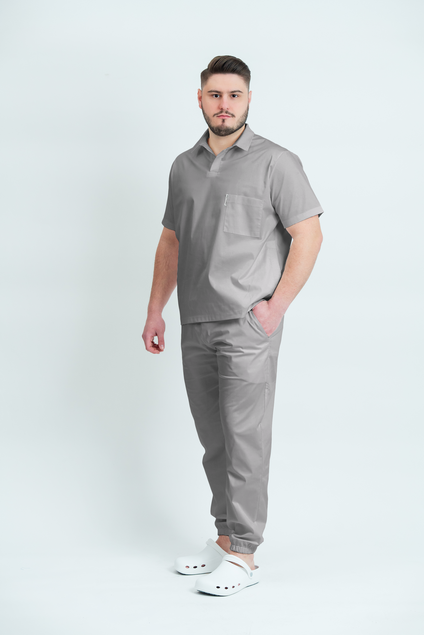Costum medical Core Polo Barbat - Pale Grey